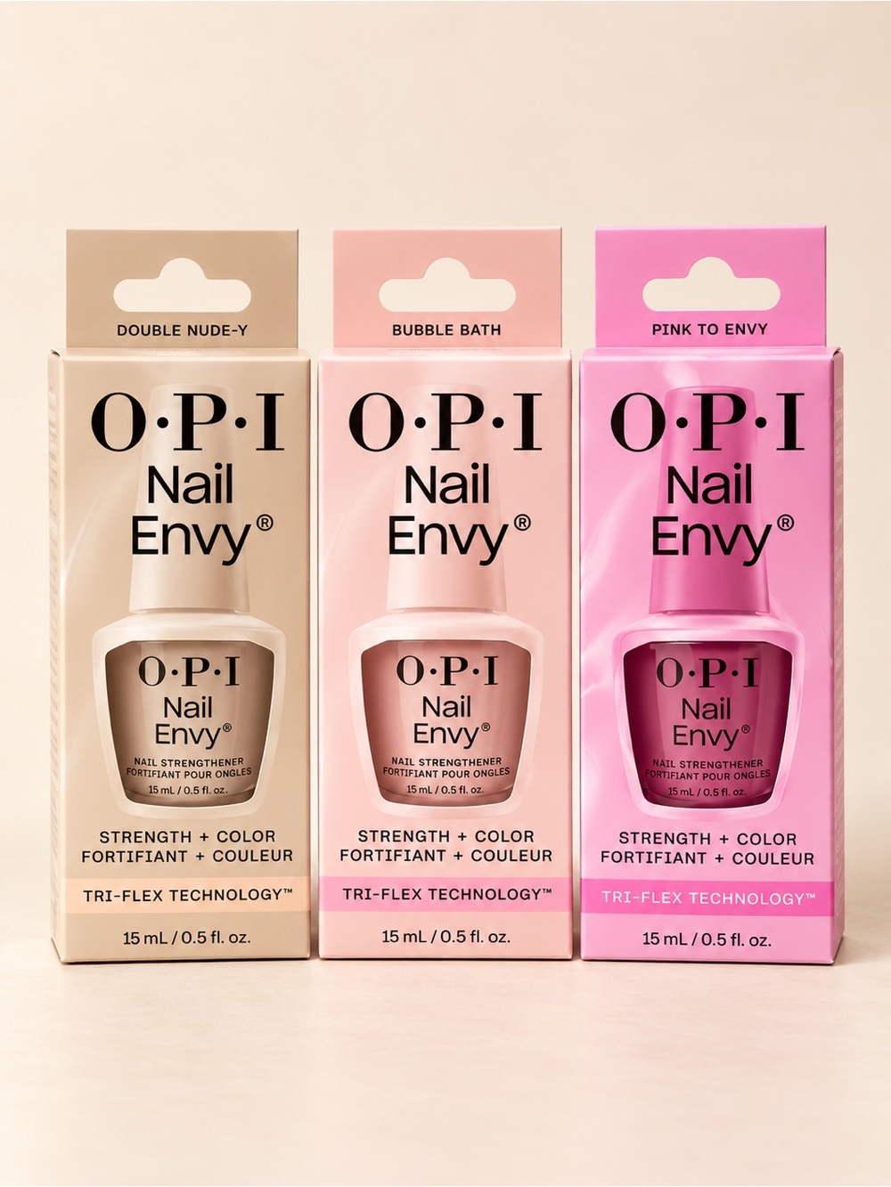 NEW • OPI Nail Envy • 3-Piece Nail Strengthener Set • Nude + Pink Shades